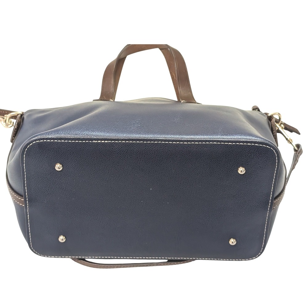 Dooney & Bourke Pebble Grain Leather Zip Top Tote Navy Blue / Brown Crossbody - Picture 4 of 13